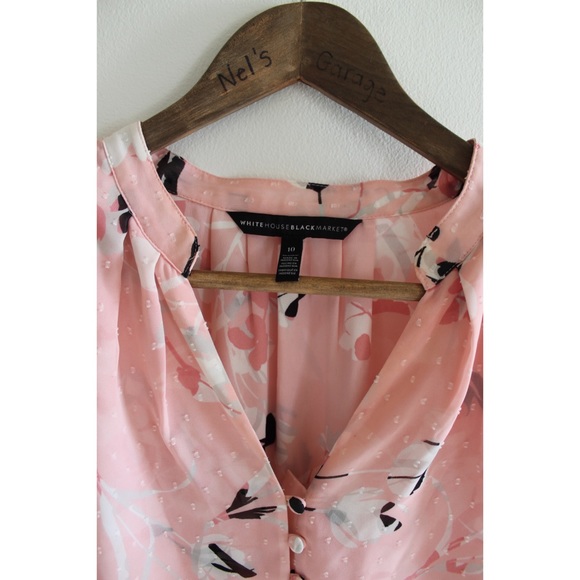 WHBM Textured Pale Pink Long Sleeve Button Embellished Blouse 10 Preowned - Picture 2 of 8